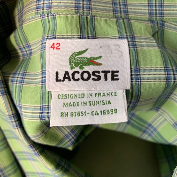 FINAL $ MENS LACOSTE GREEN/BLUE PLAID BUTTON UP - Picture 8 of 8